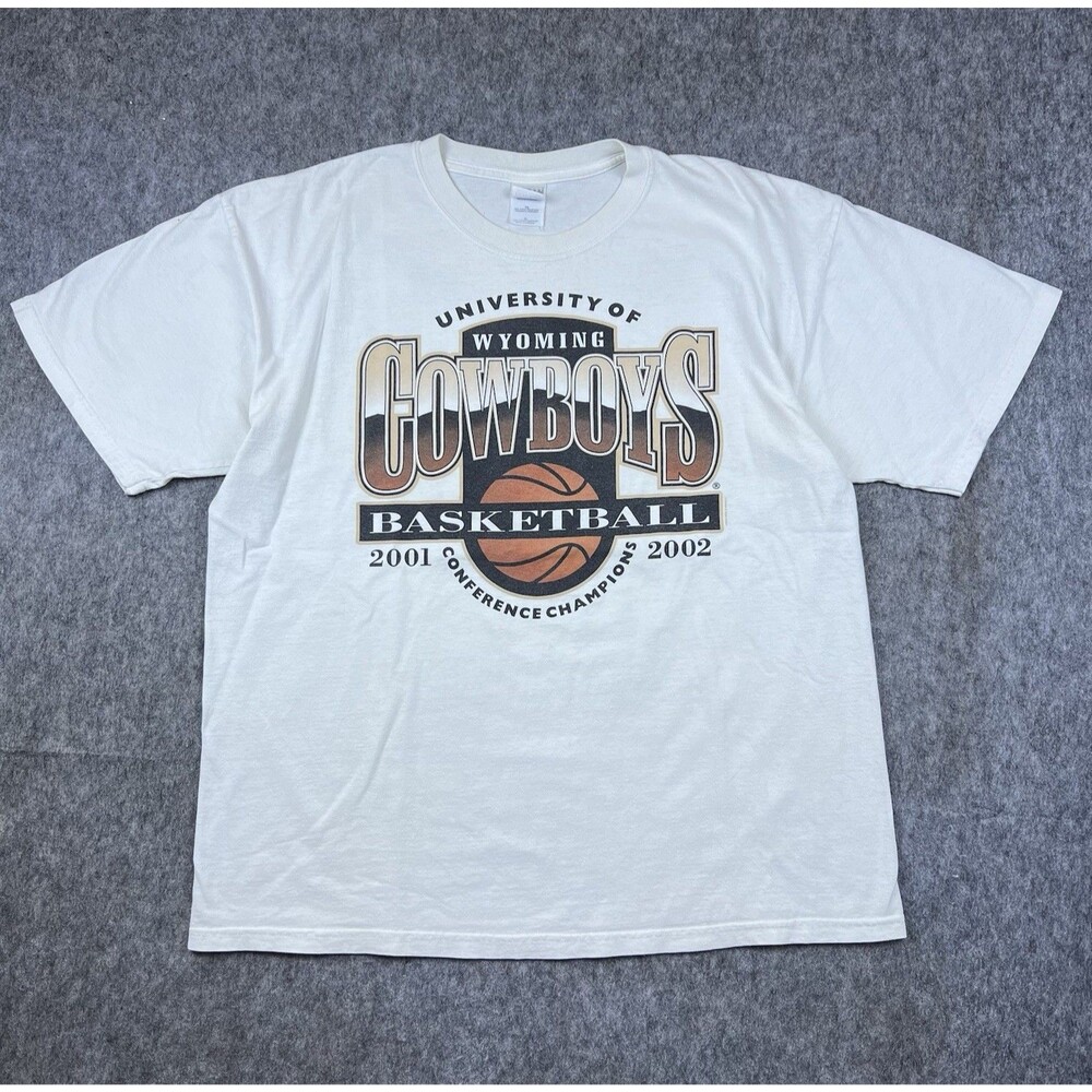 Vtg University Of Wyoming Cowboys Men's T-Shirt 2002 Basketball White Size XL
